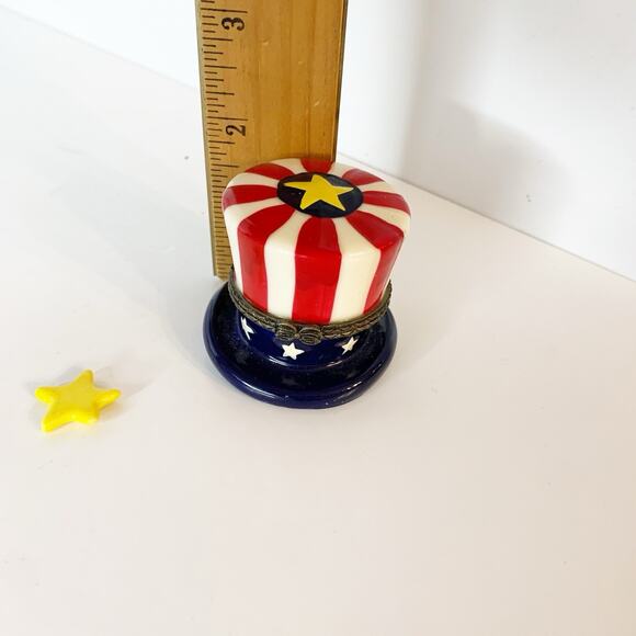 Patriotic American Uncle Sam Hat Hinged Lid Trinket Box with Star Trinket - Picture 6 of 6